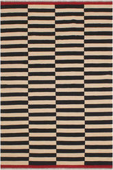 Flat Weave Kilim Antique Navaho Vintage handmade Modern Kilim Beige Black Hand-Woven Rectangle 100% Wool Area Rug 6x8